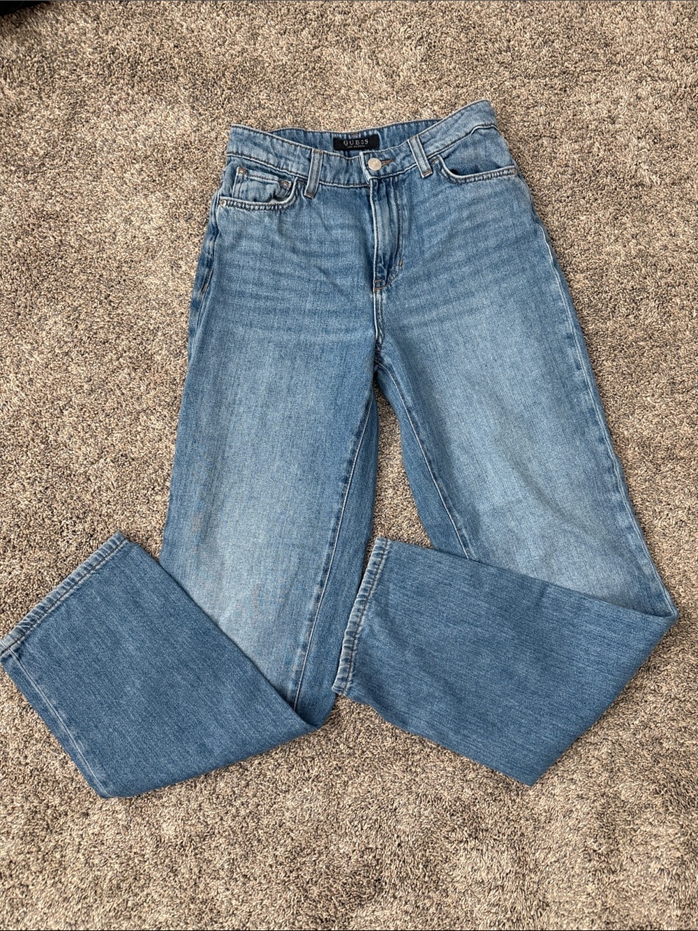 Guess Mid Wash Straight Leg Jeans - Blue